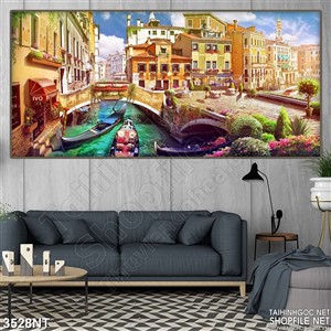 Tranh những con thuyền chen chúc trên sông