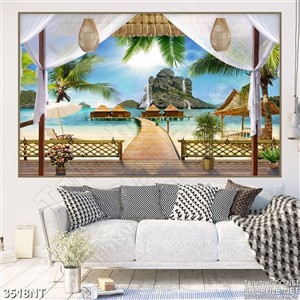 Tranh những ngôi nhà trên mặt biển xanh