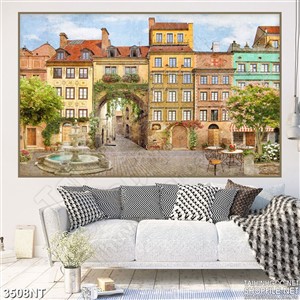 Tranh chiếc cổng nhỏ dưới tòa nhà rộng lớn