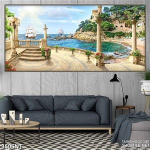 Tranh tòa lâu đài trên biển xanh thẳm