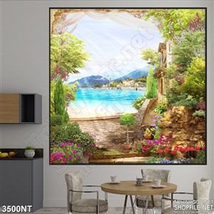 Tranh ngôi nhà cây xanh trên biển