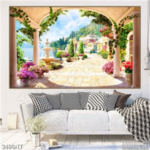 Tranh khu vườn lâu đài đầy hoa 3d
