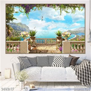 Tranh lối ra khu ban công sát bãi biển xanh