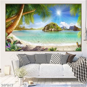 Tranh hòn đảo trên biển dưới tán dừa