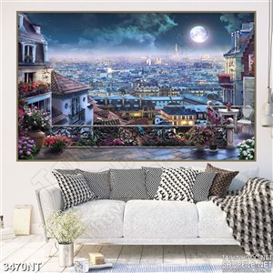 Tranh ban công nhìn ra thành phố trong đêm