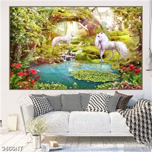 Tranh những chú bạch mã trong rừng suối