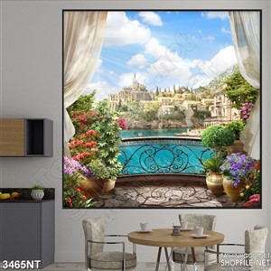 Tranh ban công nhìn ra biển lớn