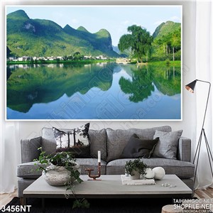 Tranh những ngọn núi bên sông in uv