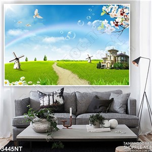 Tranh đàn bồ câu tung cánh trên bầu trời xanh