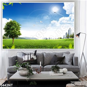 Tranh ánh nắng lấp lánh trên đồng cỏ non