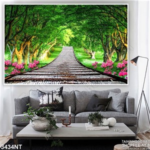 Tranh những hàng cây xanh hai bên dường hoa