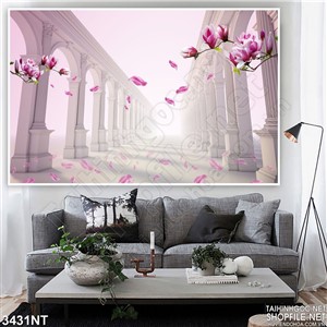 Tranh cánh hoa đào rơi trên tường thành