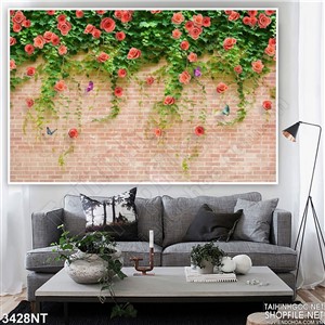 Tranh đàn bướm bên tường hoa hồng