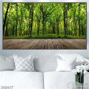 Tranh con đường lát gỗ trong rừng xanh