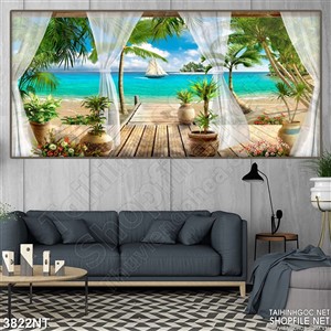 Tranh  hàng dừa xanh trên bãi biển treo tường