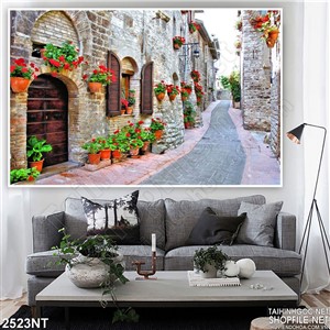 Tranh những chậu hoa hai bên đường