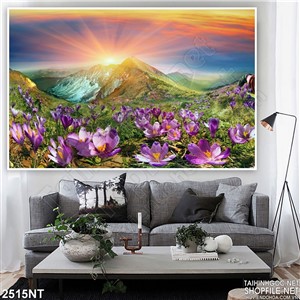 Tranh ánh bình minh sau ngọn núi