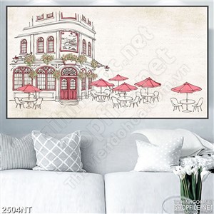 Tranh vẽ quán cà phê sang trọng