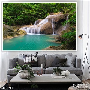 Tranh con suối đổ về sông xanh