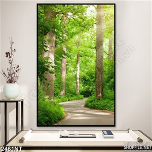 Tranh khu rừng xanh đón bình minh