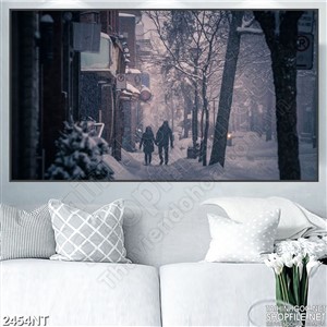 Tranh con đường tuyết trên phố vắng