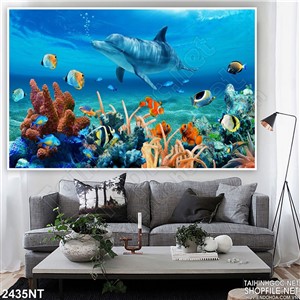 Tranh cá voi đại dương xanh 3d