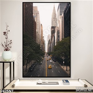 Tranh con đường tấp nập xe cộ 3d