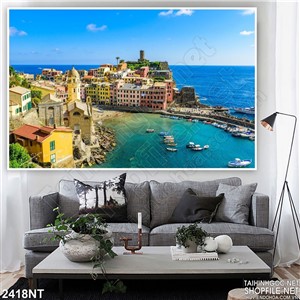 Tranh thành phố trên đảo xanh in uv