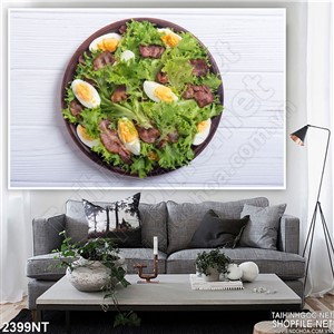 Tranh đĩa salad rau trộn trứng và thịt