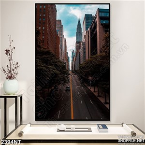 Tranh con đường trong thành phố đông đúc