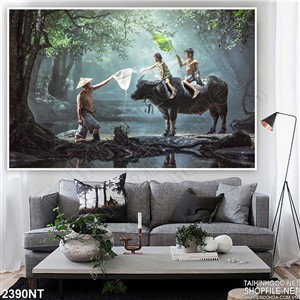 Tranh chăn trâu trong rừng sâu 3d