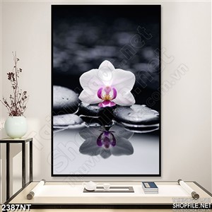 Tranh bông hoa lan trên mặt nước