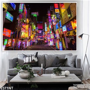 Tranh phố hoa sáng đèn