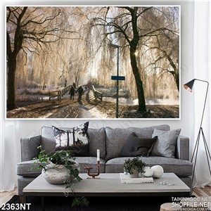 Tranh cây sồi già rủ lá trên cầu