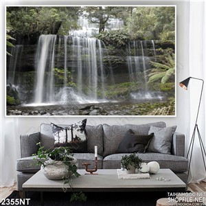 Tranh thác nước trên đồi in treo tường