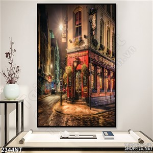 Tranh lâu đài sáng đèn trong đêm