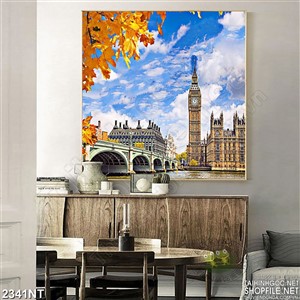 Tranh lá vàng trên thành phố xanh 3d