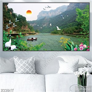 Tranh đàn hạc bay trên sông quê
