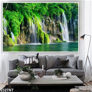 Tranh suối đổ ra sông lớn treo tường