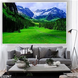 Tranh rừng thông và thảm cỏ xanh