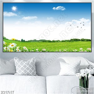 Tranh đồng hoa dưới trời xanh 3d