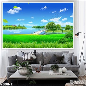 Tranh cây cầu nối đôi bờ sông 3d