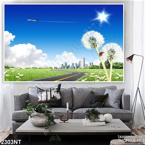 Tranh máy bay trên đồng cỏ in uv