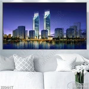 Tranh những tòa nhà trong đêm trên bảo