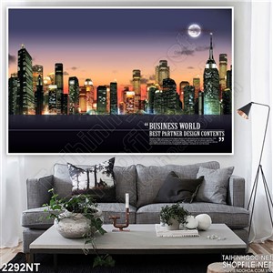 Tranh thành phố lên đèn trên biển in uv