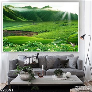 Tranh những ngọn núi xanh lá chạm mây