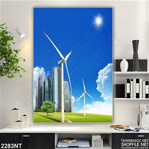 Tranh cối xay gió nằm trong thành phố xanh