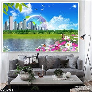 Tranh cầu vòng sau thành phố biển