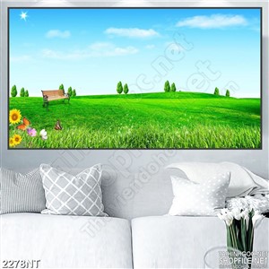 Tranh chiếc ghế trên đồng cỏ xanh