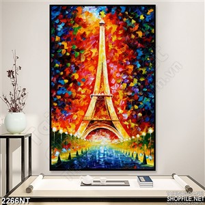 Tranh vẽ tháp cao trên khung trời màu sắc